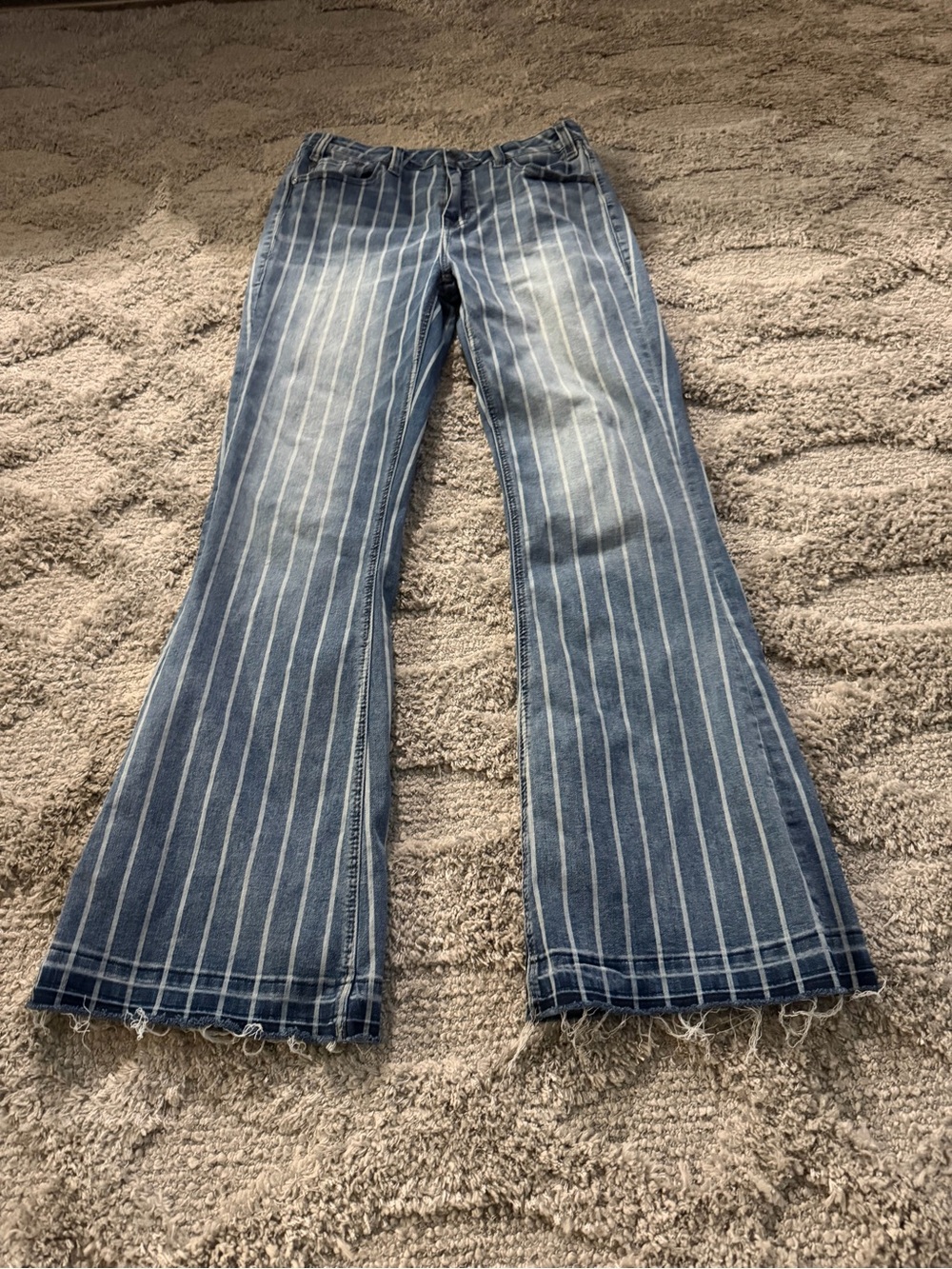 Rock & Roll Cowgirl Blue Pinstripe Wide-Leg Jeans